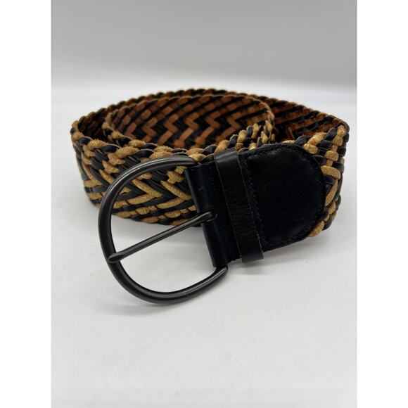 Banana Republic Genuine Leather Black Gold Woven Braided Wide Belt XS Adj. - Picture 4 of 7
